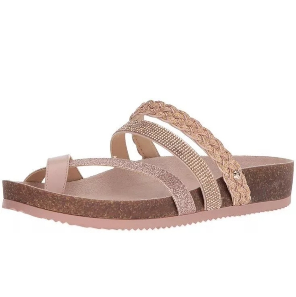 Circus by Sam Edelman Rose Gold Braided & Rhinestone Slide Sandals